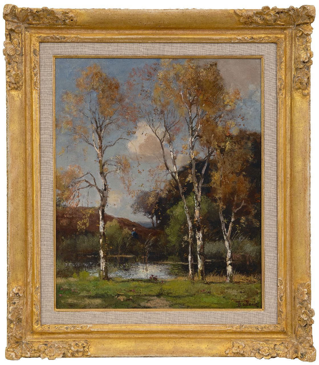 Bock T.E.A. de | Théophile Emile Achille de Bock | Schilderijen te koop aangeboden | Berken bij een vennetje, olieverf op paneel 46,4 x 37,6 cm, gesigneerd rechtsonder