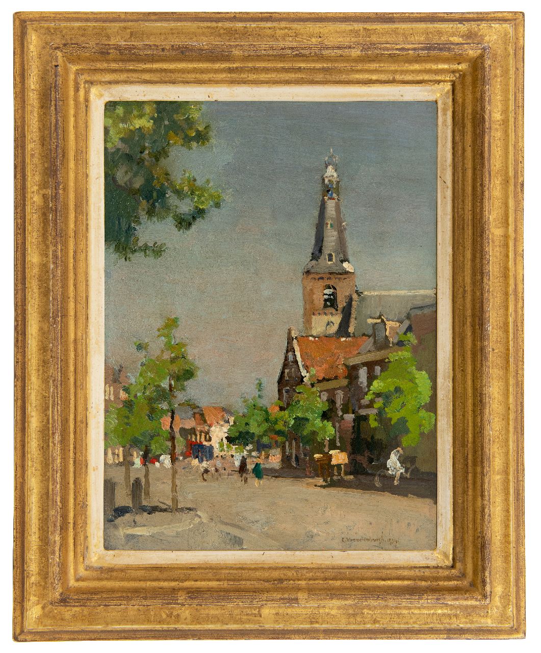 Vreedenburgh C. | Cornelis Vreedenburgh, Gezicht op Weesp met de toren van de Laurenskerk, olieverf op paneel 28,5 x 21,3 cm, gesigneerd rechtsonder en gedateerd 1934 Vreedenburgh C. | Cornelis Vreedenburgh, Gezicht op Weesp met de toren van de Laurenskerk, olieverf op paneel 28,5 x 21,3 cm, gesigneerd rechtsonder en gedateerd 1934