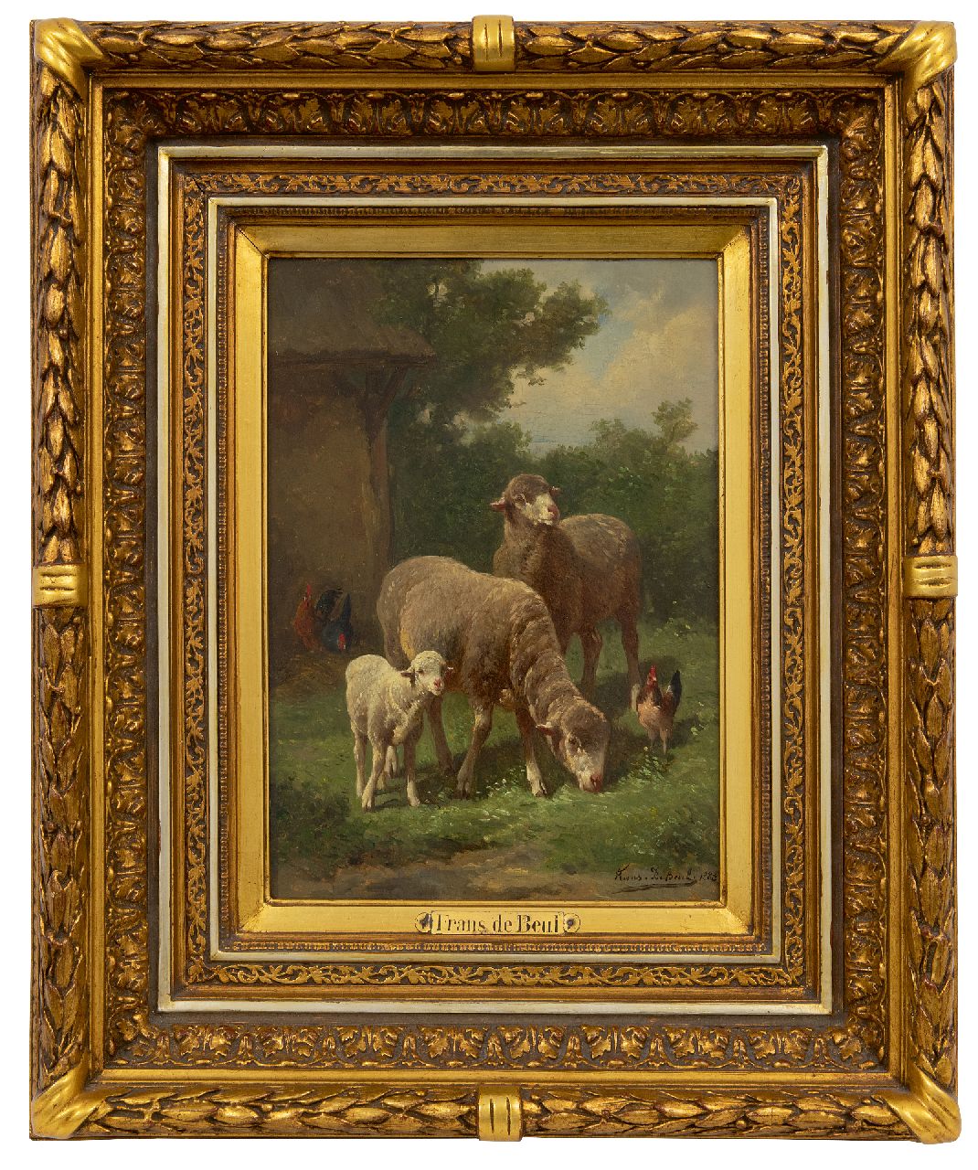 Beul F. de | Frans de Beul, Schapen en lam in de wei (alleen tezamen), olieverf op paneel 34,1 x 23,8 cm, gesigneerd rechtsonder en gedateerd 1883 Beul F. de | Frans de Beul, Schapen en lam in de wei (alleen tezamen), olieverf op paneel 34,1 x 23,8 cm, gesigneerd rechtsonder en gedateerd 1883
