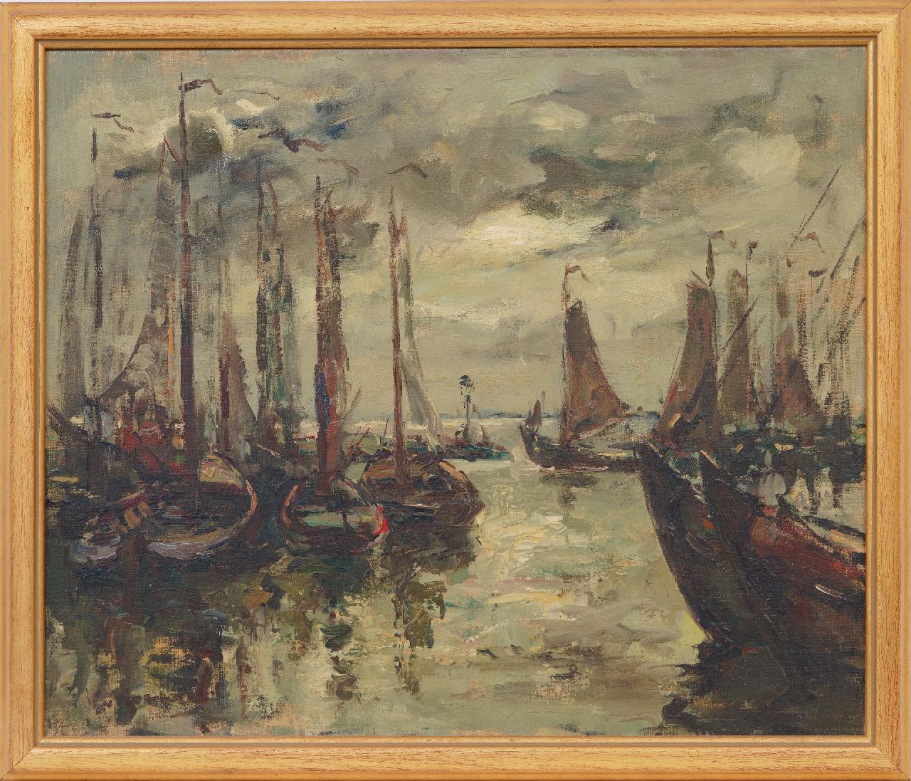 Korthals J. | Johannes 'Jan' Korthals | Schilderijen te koop aangeboden | Afgemeerdebotters in een Zuiderzeehaven, olieverf op doek 50,5 x 60,2 cm, gesigneerd linksonder Korthals J. | Johannes 'Jan' Korthals | Schilderijen te koop aangeboden | Afgemeerdebotters in een Zuiderzeehaven, olieverf op doek 50,5 x 60,2 cm, gesigneerd linksonder