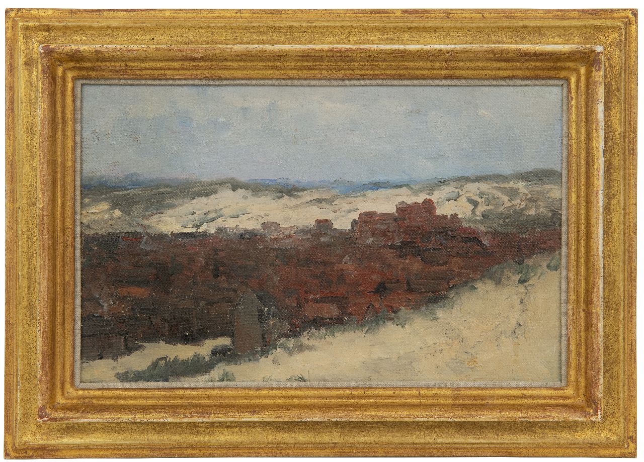Mesdag H.W.  | Hendrik Willem Mesdag, Schets van Scheveningen - Studie voor Panorama Mesdag, olieverf op doek op paneel 20,0 x 31,5 cm, te dateren ca. 1880