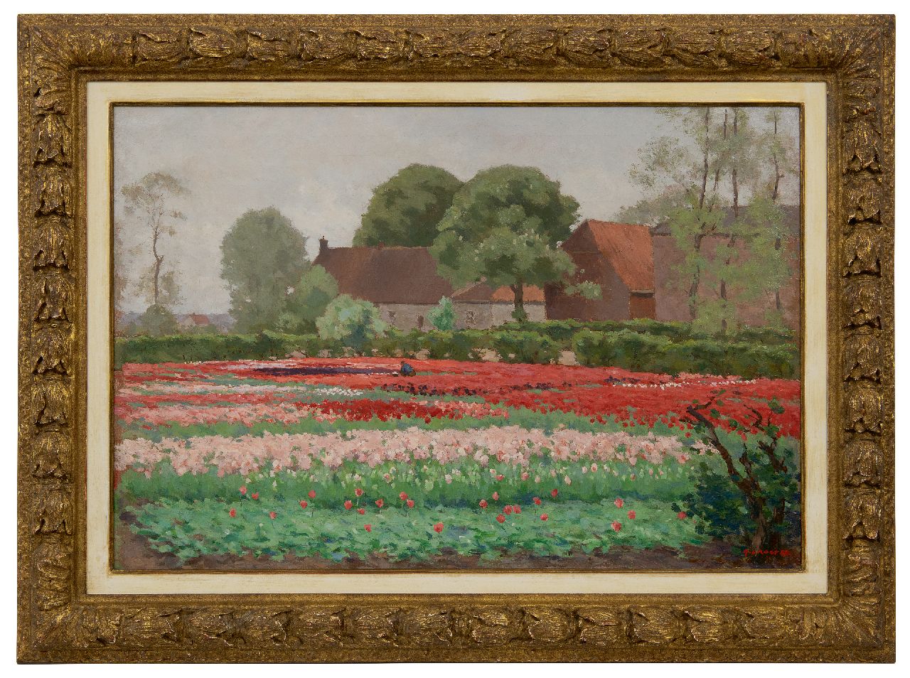Koster A.L. | Anton Louis 'Anton' Koster, Veld met rode en roze tulpen, olieverf op doek 52,3 x 76,3 cm, gesigneerd rechtsonder Koster A.L. | Anton Louis 'Anton' Koster, Veld met rode en roze tulpen, olieverf op doek 52,3 x 76,3 cm, gesigneerd rechtsonder