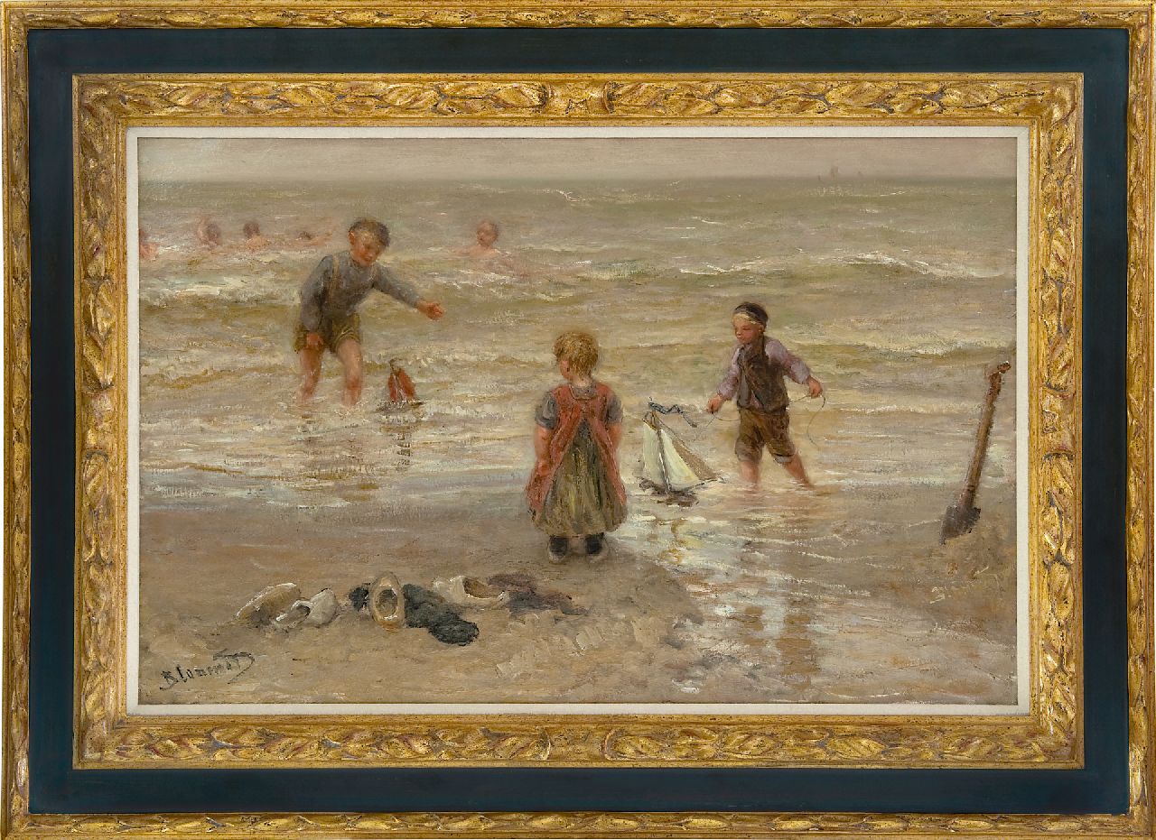 Blommers B.J.  | Bernardus Johannes 'Bernard' Blommers | Schilderijen te koop aangeboden | Spelen in de branding, olieverf op doek 64,4 x 100,6 cm, gesigneerd linksonder