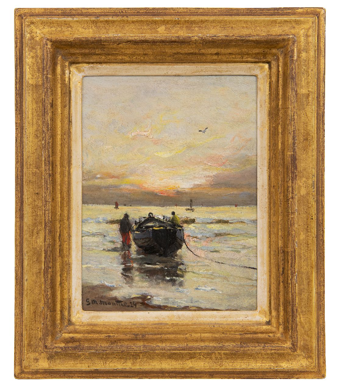 Munthe G.A.L. | Gerhard Arij Ludwig 'Morgenstjerne' Munthe, Avondstemming op het strand, olieverf op schildersboard 20,0 x 14,9 cm, gesigneerd linksonder en gedateerd '24 Munthe G.A.L. | Gerhard Arij Ludwig 'Morgenstjerne' Munthe, Avondstemming op het strand, olieverf op schildersboard 20,0 x 14,9 cm, gesigneerd linksonder en gedateerd '24
