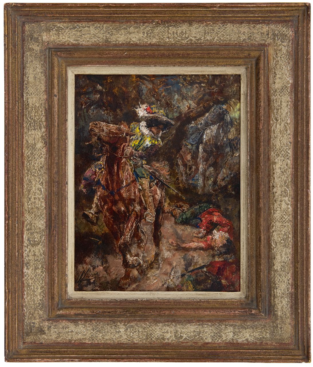 Jurres J.H. | Johannes Hendricus Jurres, Scène uit Gil Blas, olieverf op paneel 28,4 x 22,0 cm, gesigneerd linksonder Jurres J.H. | Johannes Hendricus Jurres, Scène uit Gil Blas, olieverf op paneel 28,4 x 22,0 cm, gesigneerd linksonder