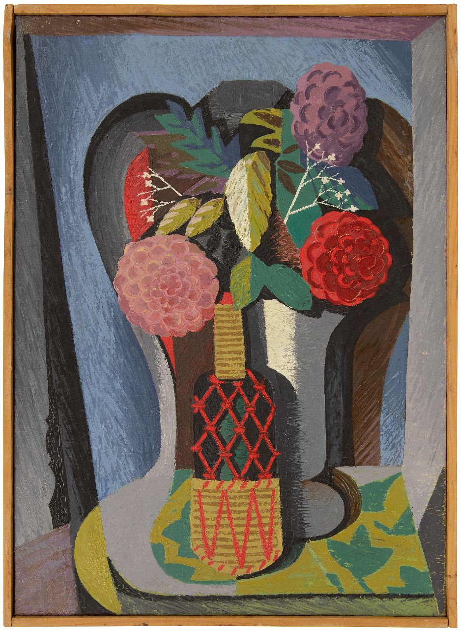 Hunziker F.  | Frieda Hunziker, Stilleven met bloemen, olieverf op doek 70,2 x 50,4 cm, gesigneerd linksonder en gedateerd 7-1946