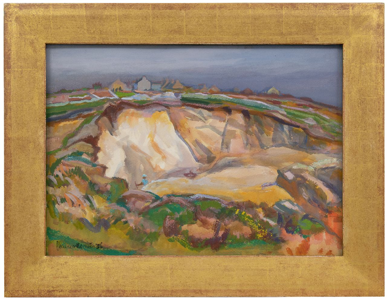 Vries J. de | Jannes de Vries | Aquarellen en tekeningen te koop aangeboden | Steengroeve bij Kerné, Bretagne, gouache op papier 48,0 x 68,0 cm, gesigneerd linksonder en gedateerd '56