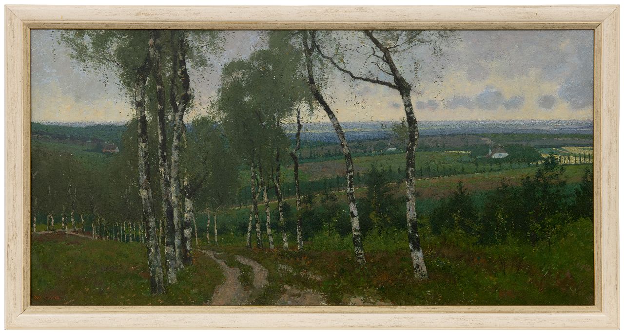 Wiggers D. | Dirk 'Derk' Wiggers, Berkenweg, olieverf op doek 40,8 x 80,7 cm, gesigneerd linksonder en op spieraam en verso gedateerd 1903 Wiggers D. | Dirk 'Derk' Wiggers, Berkenweg, olieverf op doek 40,8 x 80,7 cm, gesigneerd linksonder en op spieraam en verso gedateerd 1903