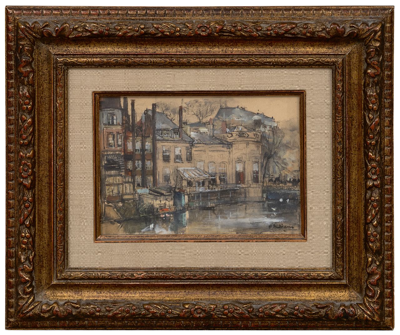 Arntzenius P.F.N.J. | Pieter Florentius Nicolaas Jacobus 'Floris' Arntzenius | Aquarellen en tekeningen te koop aangeboden | Gezicht op achterzijde Binnenhof, Den Haag, zwart krijt en aquarel op papier 11,6 x 16,6 cm, gesigneerd rechtsonder Arntzenius P.F.N.J. | Pieter Florentius Nicolaas Jacobus 'Floris' Arntzenius | Aquarellen en tekeningen te koop aangeboden | Gezicht op achterzijde Binnenhof, Den Haag, zwart krijt en aquarel op papier 11,6 x 16,6 cm, gesigneerd rechtsonder