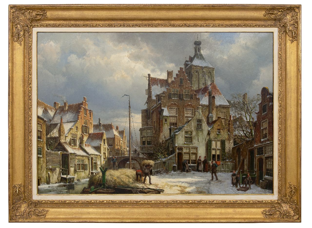 Koekkoek W. | Willem Koekkoek, Winters stadsgezicht Culemborg, olieverf op doek 86,5 x 125,3 cm, gesigneerd rechtsonder en te dateren ca.1885 Koekkoek W. | Willem Koekkoek, Winters stadsgezicht Culemborg, olieverf op doek 86,5 x 125,3 cm, gesigneerd rechtsonder en te dateren ca.1885