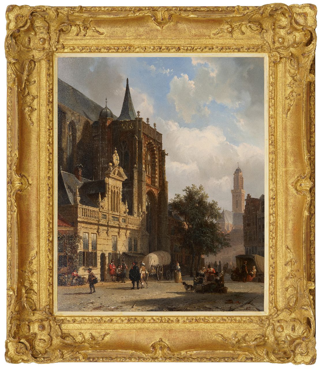 Springer C. | Cornelis Springer, Zomers gezicht op de Hoofdwacht aan de Grote Markt in Zwolle, olieverf op paneel 54,5 x 44,2 cm, gesigneerd rechtsonder met monogram en gedateerd '59 Springer C. | Cornelis Springer, Zomers gezicht op de Hoofdwacht aan de Grote Markt in Zwolle, olieverf op paneel 54,5 x 44,2 cm, gesigneerd rechtsonder met monogram en gedateerd '59