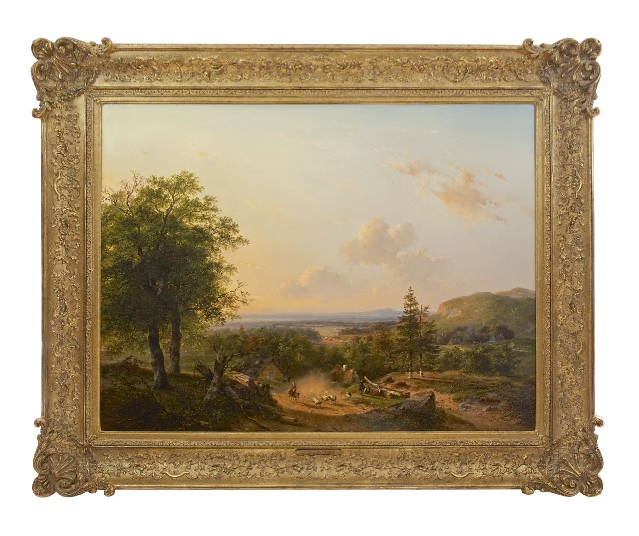 Schelfhout A. | Andreas Schelfhout, Schapenhoedster met kudde in een glooiend zomerlandschap, olieverf op doek 110,4 x 146,0 cm, gesigneerd linksonder en gedateerd 1849 Schelfhout A. | Andreas Schelfhout, Schapenhoedster met kudde in een glooiend zomerlandschap, olieverf op doek 110,4 x 146,0 cm, gesigneerd linksonder en gedateerd 1849