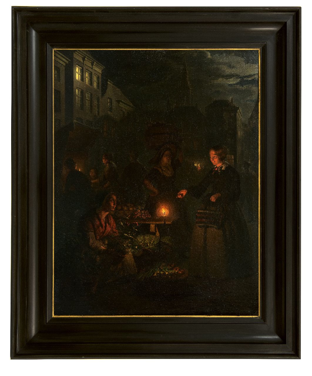 Schendel P. van | Petrus van Schendel | Schilderijen te koop aangeboden | Marktscène bij maanlicht op de Grote Markt te Den Haag, olieverf op doek 66,5 x 51,2 cm, te dateren 1855-1860 Schendel P. van | Petrus van Schendel | Schilderijen te koop aangeboden | Marktscène bij maanlicht op de Grote Markt te Den Haag, olieverf op doek 66,5 x 51,2 cm, te dateren 1855-1860