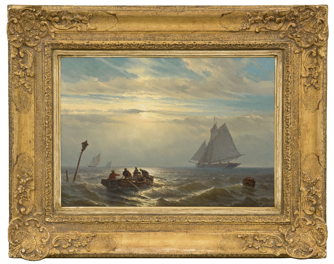 Meijer J.H.L.  | Johan Hendrik 'Louis' Meijer, Avondstemming op zee, olieverf op paneel 30,7 x 42,1 cm, gesigneerd rechtsonder