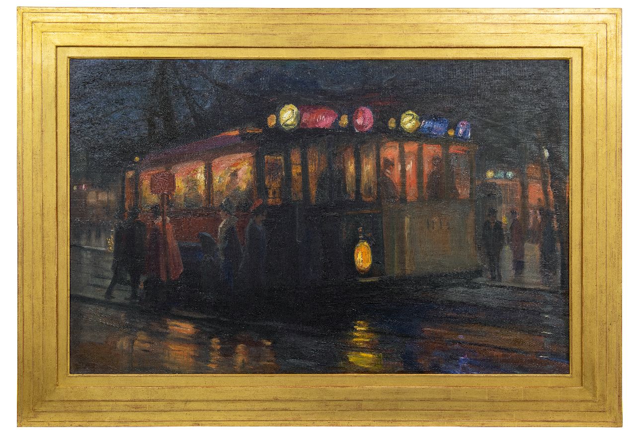 Richters M.J.  | 'Marius' Johannes Richters, Trams bij het Beursplein, Rotterdam, olieverf op doek 70,0 x 110,2 cm, gesigneerd linksonder en te dateren ca. 1913