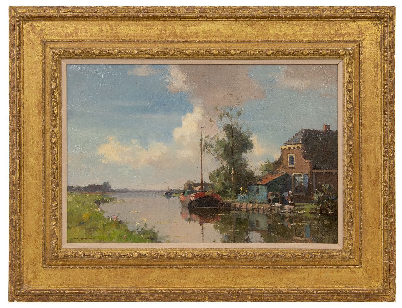 Vreedenburgh C. | Cornelis Vreedenburgh | Schilderijen te koop aangeboden | Boerderij aan het water met afgemeerde tjalk, olieverf op doek 40,5 x 60,5 cm, gesigneerd linksonder Vreedenburgh C. | Cornelis Vreedenburgh | Schilderijen te koop aangeboden | Boerderij aan het water met afgemeerde tjalk, olieverf op doek 40,5 x 60,5 cm, gesigneerd linksonder