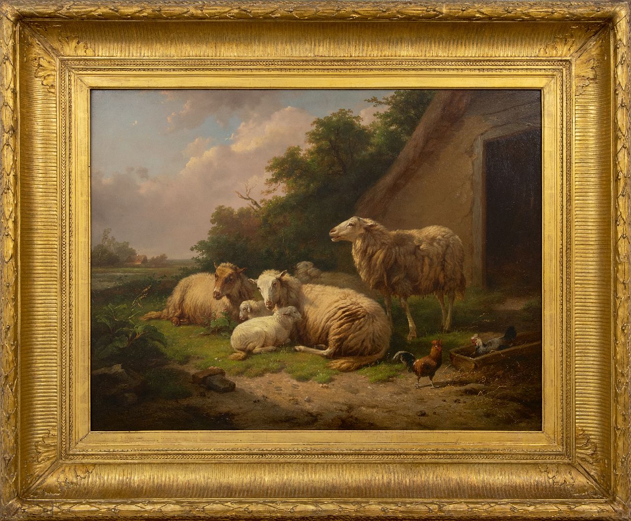 Leemputten C. van | Cornelis van Leemputten | Schilderijen te koop aangeboden | Rustende schapen bij een stal, olieverf op paneel 64,9 x 86,0 cm, gesigneerd linksonder en gedateerd '68 Leemputten C. van | Cornelis van Leemputten | Schilderijen te koop aangeboden | Rustende schapen bij een stal, olieverf op paneel 64,9 x 86,0 cm, gesigneerd linksonder en gedateerd '68