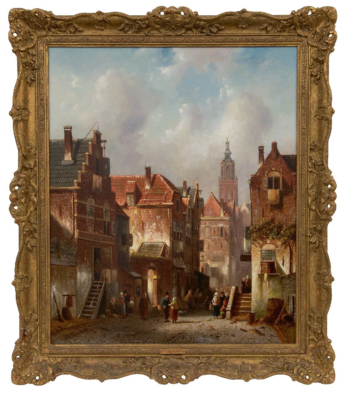 Leickert C.H.J.  | 'Charles' Henri Joseph Leickert, Marktdag in Hollandse stad met links de Bank van Lening, olieverf op doek 59,5 x 49,6 cm, gesigneerd linksonder