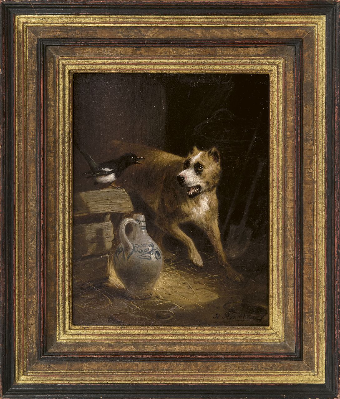 Ronner-Knip H. | Henriette Ronner-Knip, Een brutale gast, olieverf op paneel 19,2 x 15,7 cm, gesigneerd rechtsonder Ronner-Knip H. | Henriette Ronner-Knip, Een brutale gast, olieverf op paneel 19,2 x 15,7 cm, gesigneerd rechtsonder