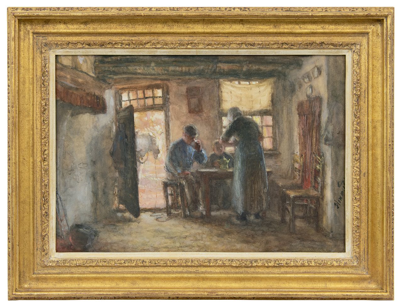 Blommers B.J. | Bernardus Johannes 'Bernard' Blommers | Aquarellen en tekeningen te koop aangeboden | De boer drinkt - het paard wacht, aquarel op papier 37,6 x 54,3 cm, gesigneerd rechtsonder Blommers B.J. | Bernardus Johannes 'Bernard' Blommers | Aquarellen en tekeningen te koop aangeboden | De boer drinkt - het paard wacht, aquarel op papier 37,6 x 54,3 cm, gesigneerd rechtsonder