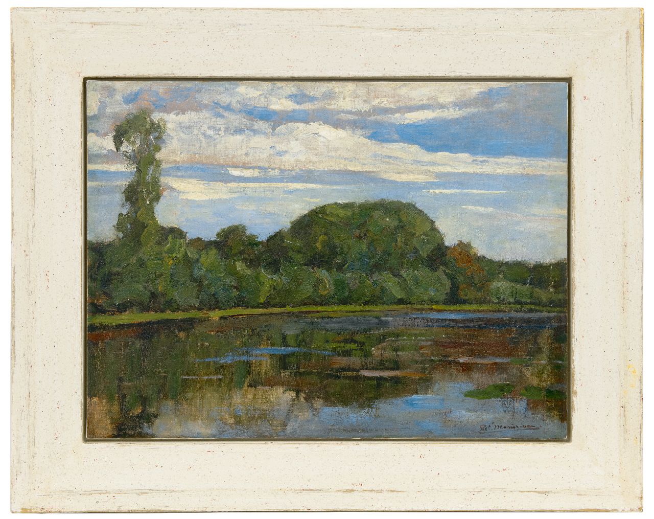 Mondriaan P.C.  | Pieter Cornelis 'Piet' Mondriaan | Schilderijen te koop aangeboden | Boerderij Geinrust achter bomenrij aan het Gein, met 'geïsoleerde boom', olieverf op doek 47,7 x 63,6 cm, gesigneerd rechtsonder en te dateren ca. 1905-1906