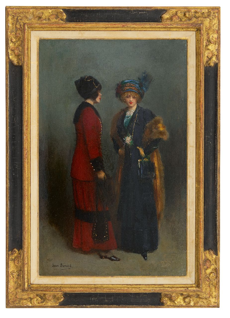 Béraud J. | Jean Béraud, Deux Élégantes, olieverf op schildersboard 54,9 x 36,7 cm, gesigneerd linksonder Béraud J. | Jean Béraud, Deux Élégantes, olieverf op schildersboard 54,9 x 36,7 cm, gesigneerd linksonder