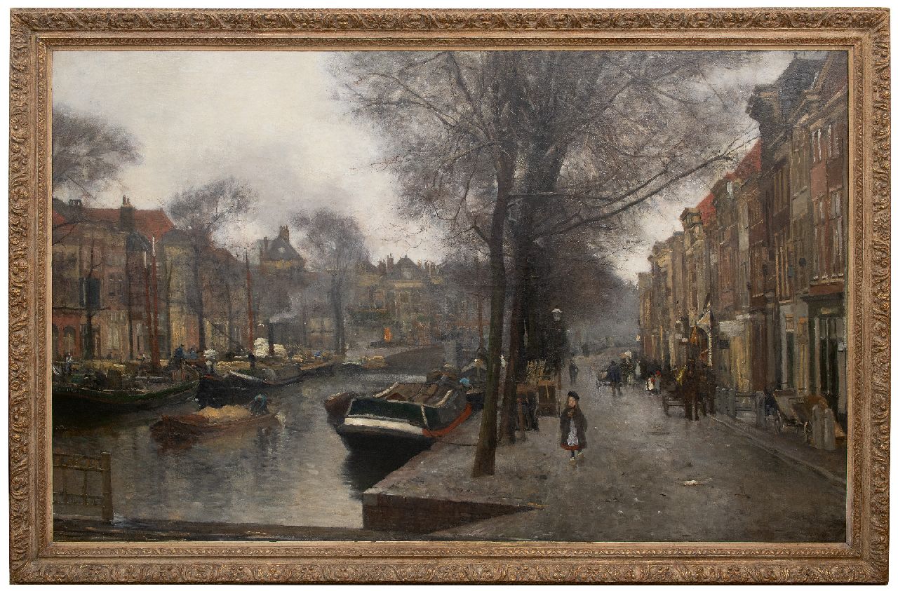 Arntzenius P.F.N.J.  | Pieter Florentius Nicolaas Jacobus 'Floris' Arntzenius | Schilderijen te koop aangeboden | De Bierkade in Den Haag, gezien vanaf de Wagenbrug richting het Spui, olieverf op doek 126,4 x 201,3 cm, gesigneerd rechtsonder