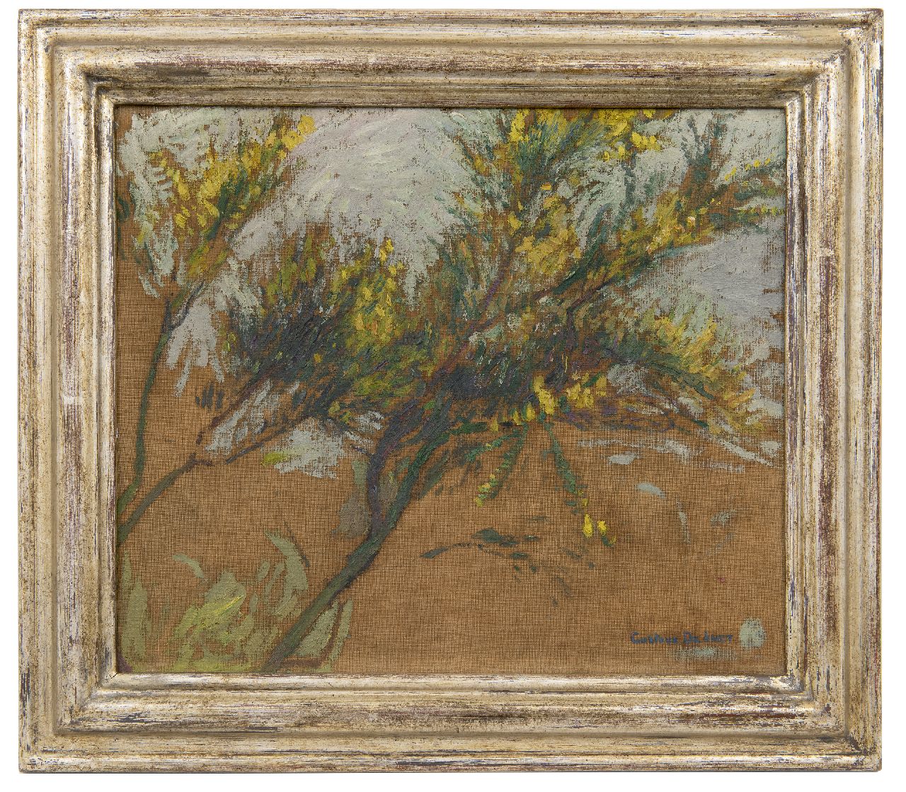 Smet G. de | Gustave de Smet, Studie van bloeiende bremtakken, olieverf op doek 33,2 x 40,0 cm, gesigneerd rechtsonder Smet G. de | Gustave de Smet, Studie van bloeiende bremtakken, olieverf op doek 33,2 x 40,0 cm, gesigneerd rechtsonder