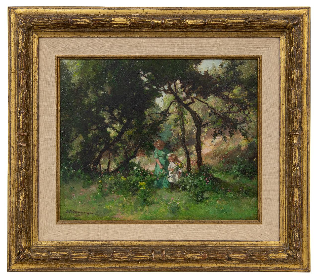 Akkeringa J.E.H. | 'Johannes Evert' Hendrik Akkeringa, Bloemen plukken in de duinen, olieverf op doek 29,3 x 35,6 cm, gesigneerd rechtsonder Akkeringa J.E.H. | 'Johannes Evert' Hendrik Akkeringa, Bloemen plukken in de duinen, olieverf op doek 29,3 x 35,6 cm, gesigneerd rechtsonder