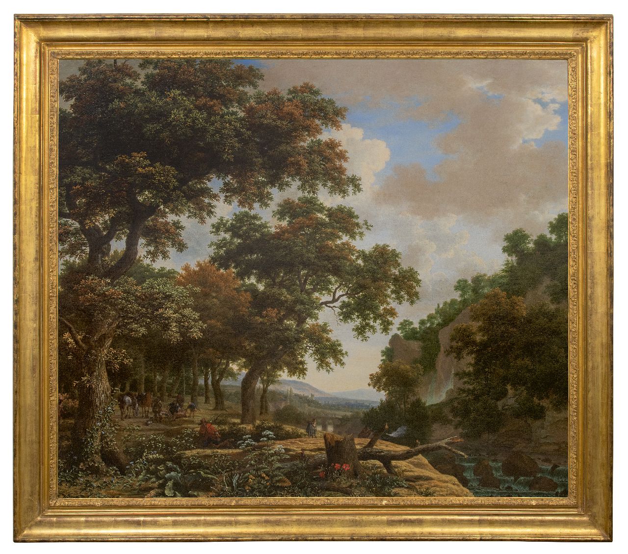 Haagen J. van der | Joris van der Haagen | Schilderijen te koop aangeboden | Italianiserend heuvellandschap met jagers, olieverf op doek 132,5 x 150,5 cm Haagen J. van der | Joris van der Haagen | Schilderijen te koop aangeboden | Italianiserend heuvellandschap met jagers, olieverf op doek 132,5 x 150,5 cm