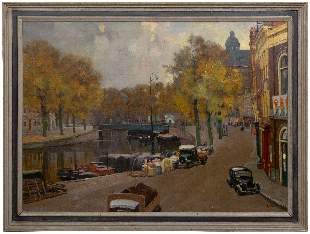 Wesseling H.J.  | Hendrik Jan Wesseling | Schilderijen te koop aangeboden | Het Spaarne, gezien vanuit het atelier van de schilder in de Damstraat, olieverf op doek 80,8 x 110,9 cm, gesigneerd rechtsonder en te dateren jaren 30