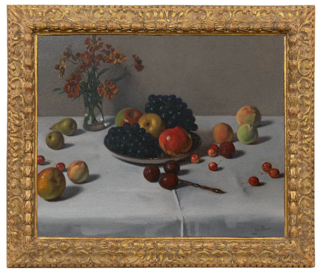 Witsen W.A. | 'Willem' Arnold Witsen, Stilleven met fruit en vaas met bloemen, olieverf op doek 52,2 x 64,0 cm, gesigneerd rechtsonder en te dateren ca. 1920 Witsen W.A. | 'Willem' Arnold Witsen, Stilleven met fruit en vaas met bloemen, olieverf op doek 52,2 x 64,0 cm, gesigneerd rechtsonder en te dateren ca. 1920