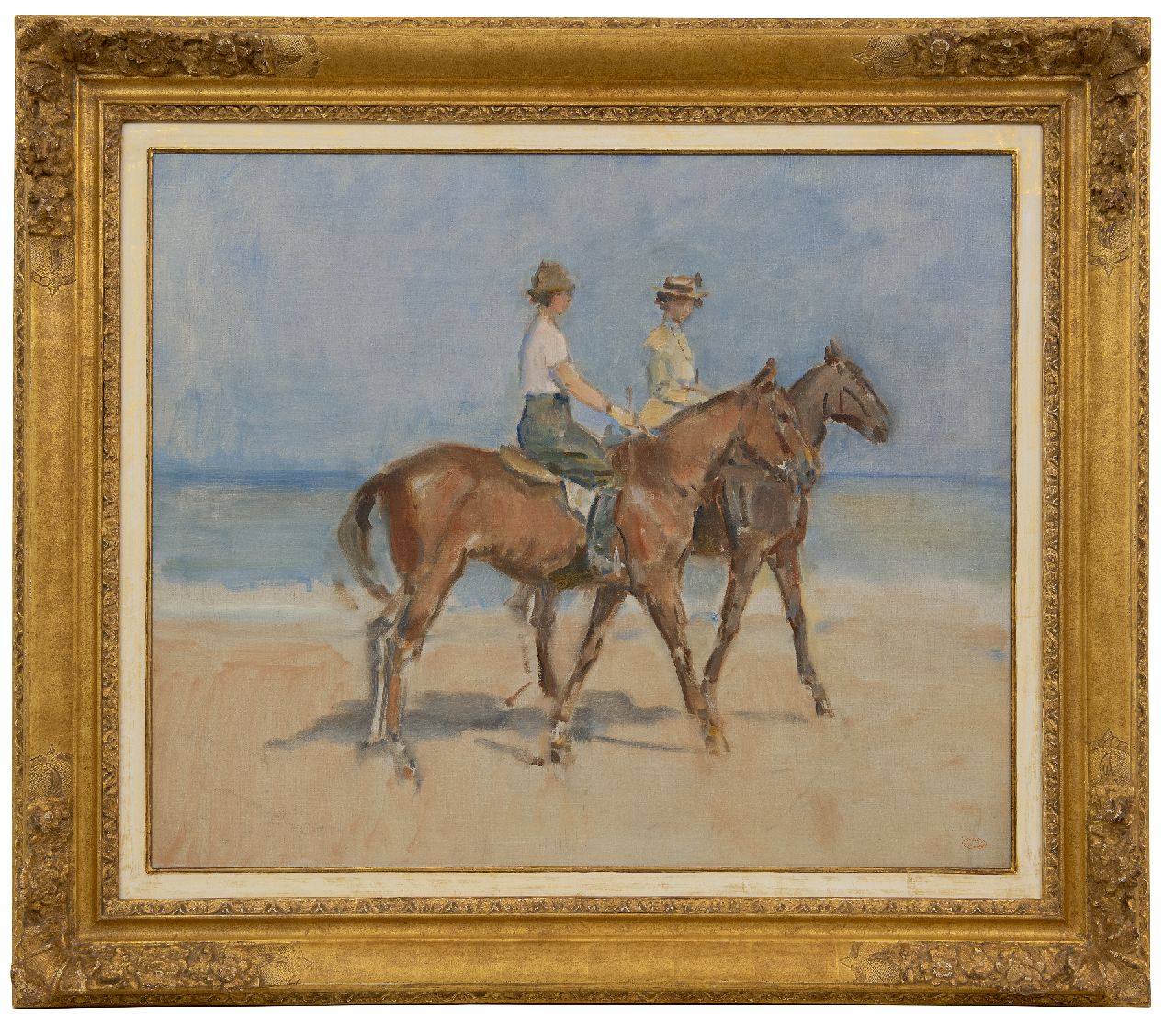Israels I.L.  | 'Isaac' Lazarus Israels, Amazones op het strand van Scheveningen, olieverf op doek 65,5 x 78,6 cm, gesigneerd rechtsonder met atelierstempel 'Atelier Isaac Israels' en te dateren ca. 1910