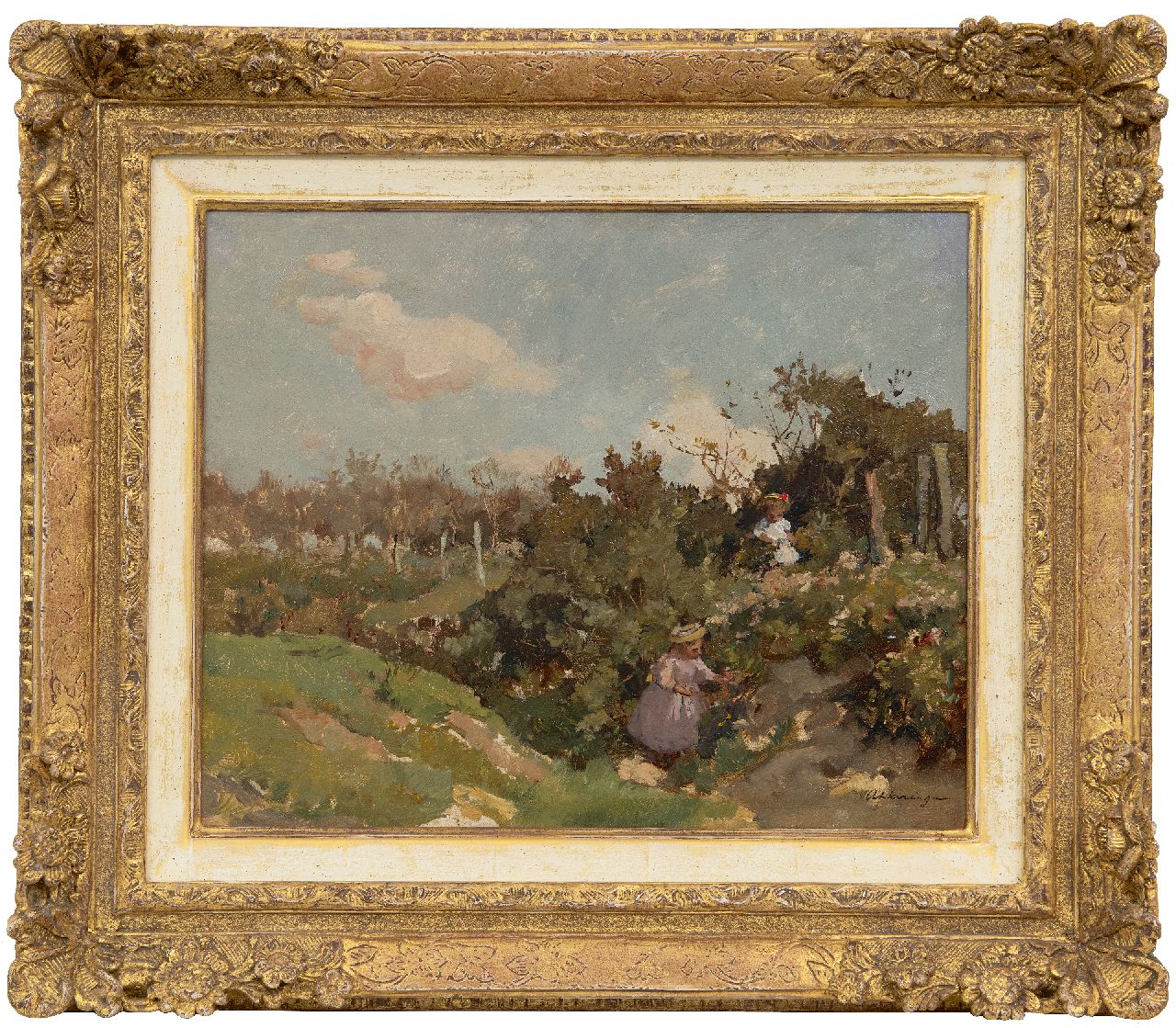 Akkeringa J.E.H. | 'Johannes Evert' Hendrik Akkeringa | Schilderijen te koop aangeboden | Bloemen plukken in de duinen, olieverf op paneel 32,3 x 40,0 cm, gesigneerd rechtsonder Akkeringa J.E.H. | 'Johannes Evert' Hendrik Akkeringa | Schilderijen te koop aangeboden | Bloemen plukken in de duinen, olieverf op paneel 32,3 x 40,0 cm, gesigneerd rechtsonder