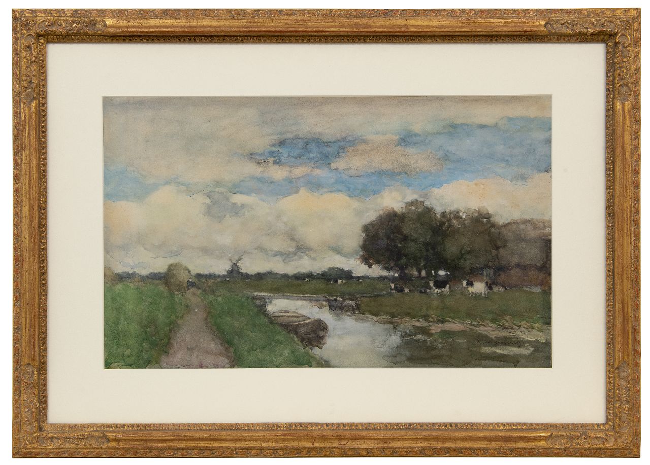 Weissenbruch H.J. | Hendrik Johannes 'J.H.' Weissenbruch | Aquarellen en tekeningen te koop aangeboden | Koeien in polderlandschap, aquarel op papier 38,0 x 61,5 cm, gesigneerd rechtsonder Weissenbruch H.J. | Hendrik Johannes 'J.H.' Weissenbruch | Aquarellen en tekeningen te koop aangeboden | Koeien in polderlandschap, aquarel op papier 38,0 x 61,5 cm, gesigneerd rechtsonder