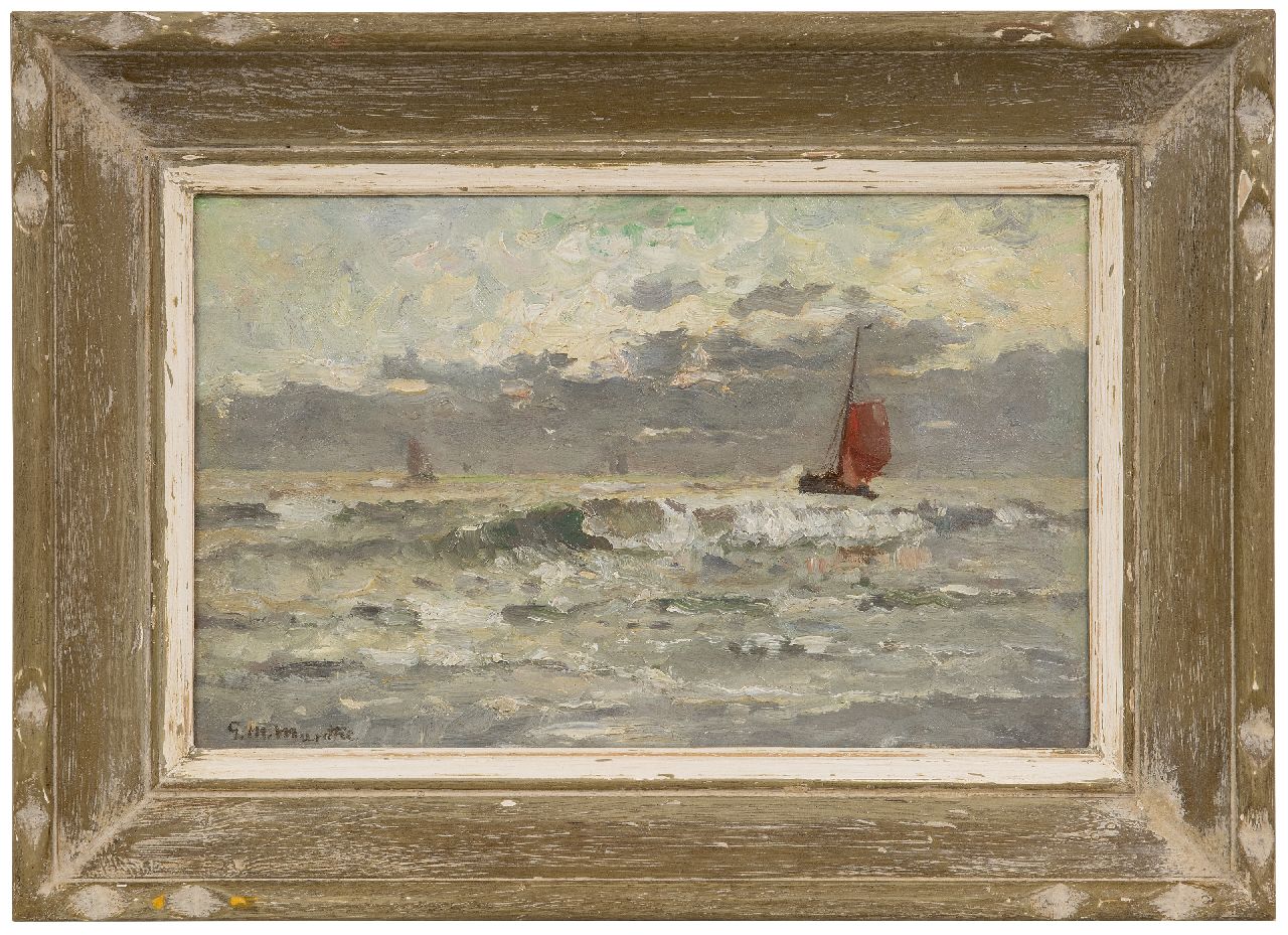 Munthe G.A.L. | Gerhard Arij Ludwig 'Morgenstjerne' Munthe, Binnenvarende vissersschepen, Katwijk, olieverf op doek op paneel 22,9 x 35,8 cm, gesigneerd linksonder Munthe G.A.L. | Gerhard Arij Ludwig 'Morgenstjerne' Munthe, Binnenvarende vissersschepen, Katwijk, olieverf op doek op paneel 22,9 x 35,8 cm, gesigneerd linksonder