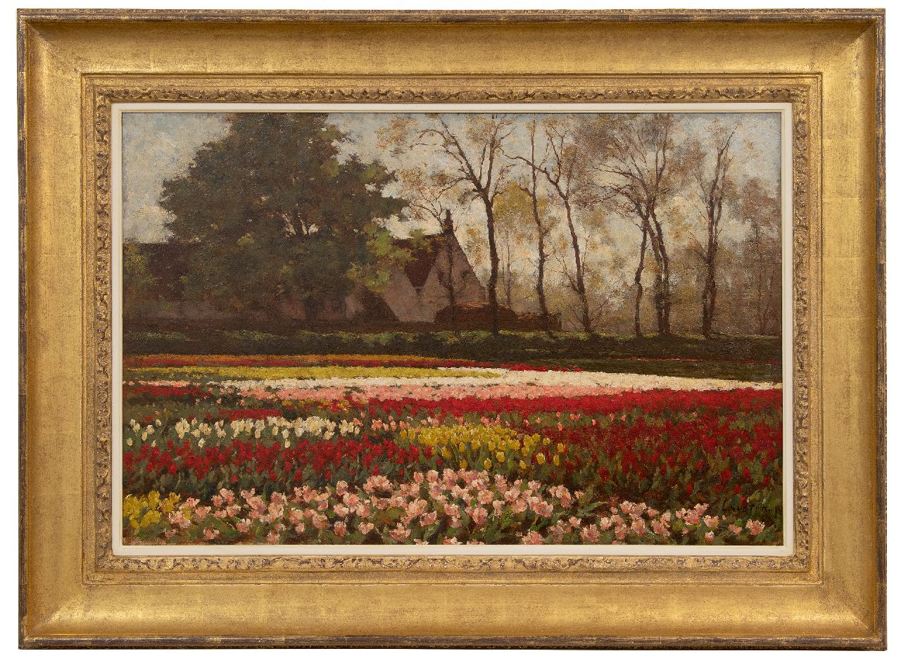 Koster A.L. | Anton Louis 'Anton' Koster, Bloeiende tulpenvelden, olieverf op doek 53,5 x 81,9 cm, gesigneerd rechtsonder Koster A.L. | Anton Louis 'Anton' Koster, Bloeiende tulpenvelden, olieverf op doek 53,5 x 81,9 cm, gesigneerd rechtsonder