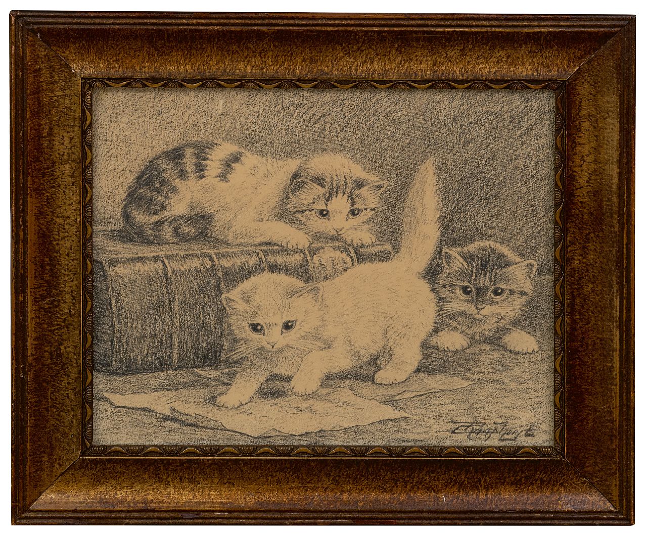Raaphorst C. | Cornelis Raaphorst | Aquarellen en tekeningen te koop aangeboden | Drie spelende jonge katjes, houtskool op papier 23,8 x 29,1 cm, gesigneerd rechtsonder Raaphorst C. | Cornelis Raaphorst | Aquarellen en tekeningen te koop aangeboden | Drie spelende jonge katjes, houtskool op papier 23,8 x 29,1 cm, gesigneerd rechtsonder