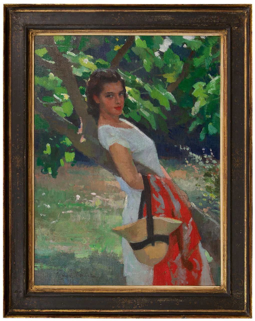 Boulet C.E.  | Cyprien-Eugène Boulet | Schilderijen te koop aangeboden | Zomers portret van een jonge vrouw, olieverf op doek 81,5 x 62,0 cm, gesigneerd linksonder