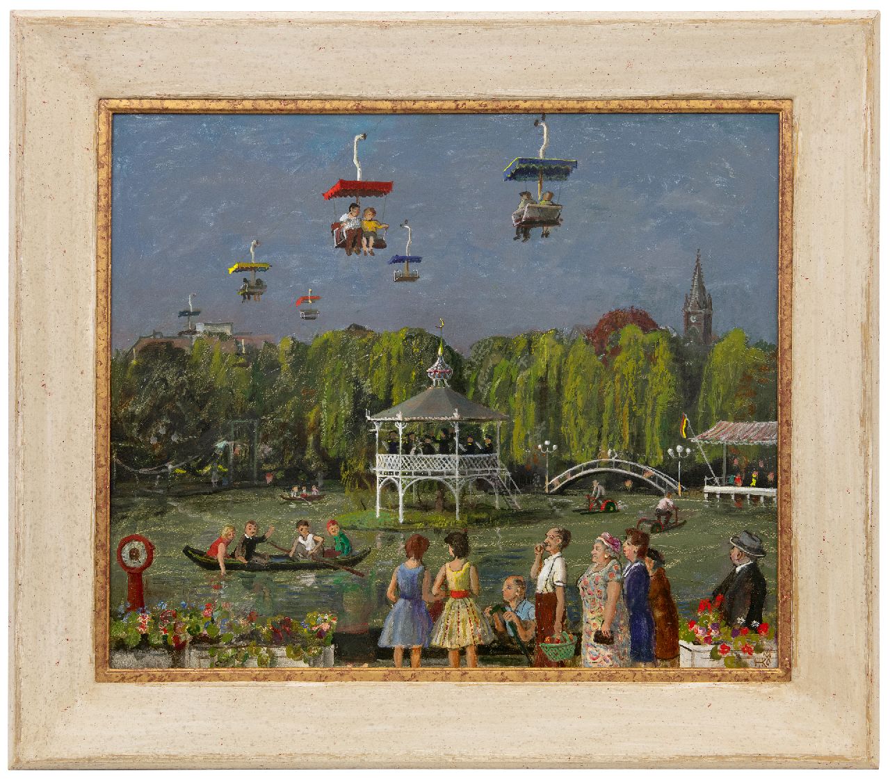 Kamerlingh Onnes H.H. | 'Harm' Henrick Kamerlingh Onnes, Pret in het kabelbaanpark van Valkenburg, olieverf op board 49,7 x 59,8 cm, gesigneerd rechtsonder met monogram en gedateerd '60 Kamerlingh Onnes H.H. | 'Harm' Henrick Kamerlingh Onnes, Pret in het kabelbaanpark van Valkenburg, olieverf op board 49,7 x 59,8 cm, gesigneerd rechtsonder met monogram en gedateerd '60