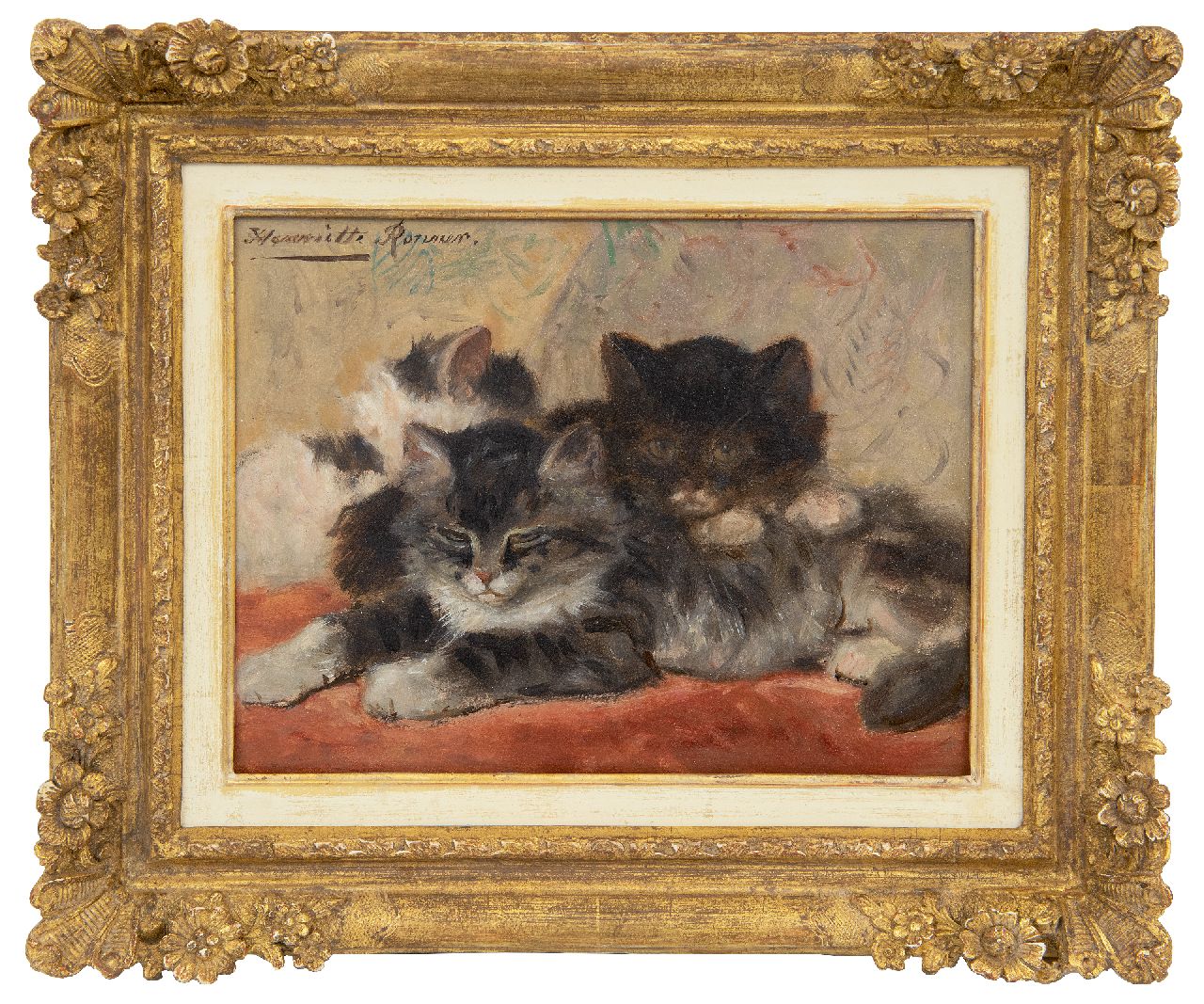 Ronner-Knip H. | Henriette Ronner-Knip, Soezende katjes, olieverf op paneel 19,0 x 24,5 cm, gesigneerd linksboven Ronner-Knip H. | Henriette Ronner-Knip, Soezende katjes, olieverf op paneel 19,0 x 24,5 cm, gesigneerd linksboven