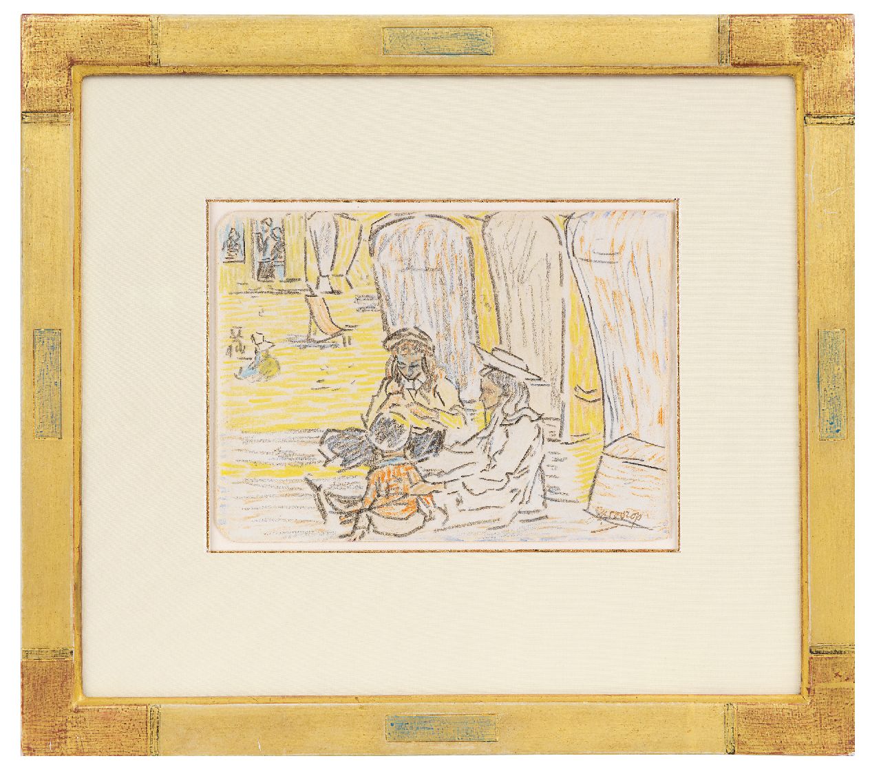 Toorop J.Th.  | Johannes Theodorus 'Jan' Toorop | Aquarellen en tekeningen te koop aangeboden | Kinderen op het strand van Domburg, potlood en gekleurd krijt op papier 11,5 x 15,6 cm, gesigneerd rechtsonder en te dateren ca. 1907
