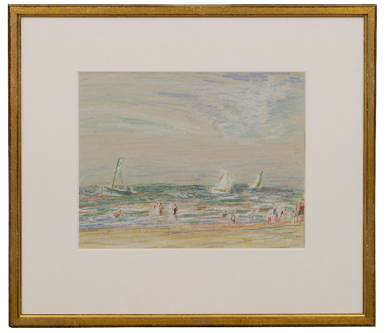 Gestel L.  | Leendert 'Leo' Gestel | Aquarellen en tekeningen te koop aangeboden | Het strand bij Zandvoort, pastel op papier 23,7 x 30,0 cm
