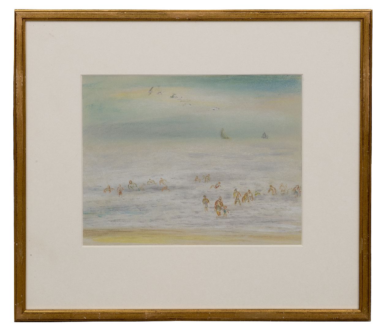 Gestel L. | Leendert 'Leo' Gestel | Aquarellen en tekeningen te koop aangeboden | Baders in zee, Zandvoort, krijt op papier 23,7 x 30,0 cm Gestel L. | Leendert 'Leo' Gestel | Aquarellen en tekeningen te koop aangeboden | Baders in zee, Zandvoort, krijt op papier 23,7 x 30,0 cm