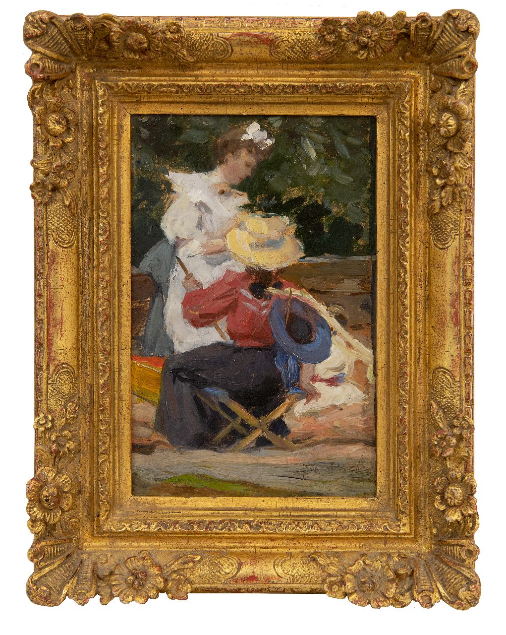 Voorden A.W. van | August Willem van Voorden | Schilderijen te koop aangeboden | Middag in de tuin, olieverf op papier op paneel 20,3 x 13,5 cm, gesigneerd rechtsonder Voorden A.W. van | August Willem van Voorden | Schilderijen te koop aangeboden | Middag in de tuin, olieverf op papier op paneel 20,3 x 13,5 cm, gesigneerd rechtsonder