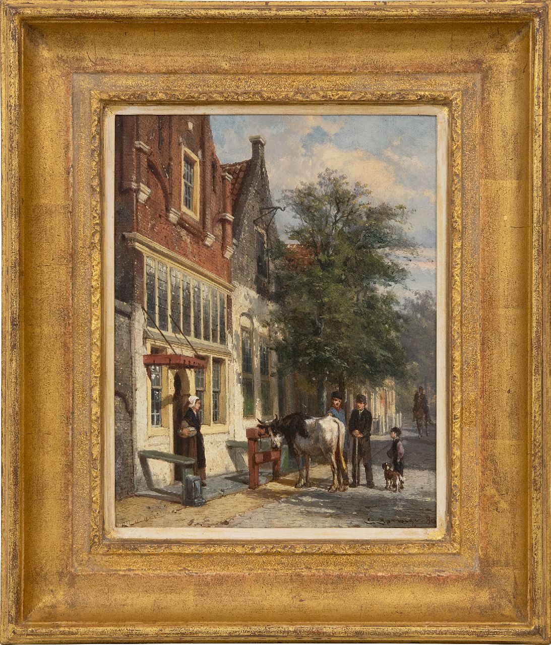 Springer C. | Cornelis Springer, Zonnig straatje met koehandel in Monnickendam, olieverf op paneel 25,1 x 19,8 cm, gesigneerd rechtsonder en gedateerd '80 Springer C. | Cornelis Springer, Zonnig straatje met koehandel in Monnickendam, olieverf op paneel 25,1 x 19,8 cm, gesigneerd rechtsonder en gedateerd '80