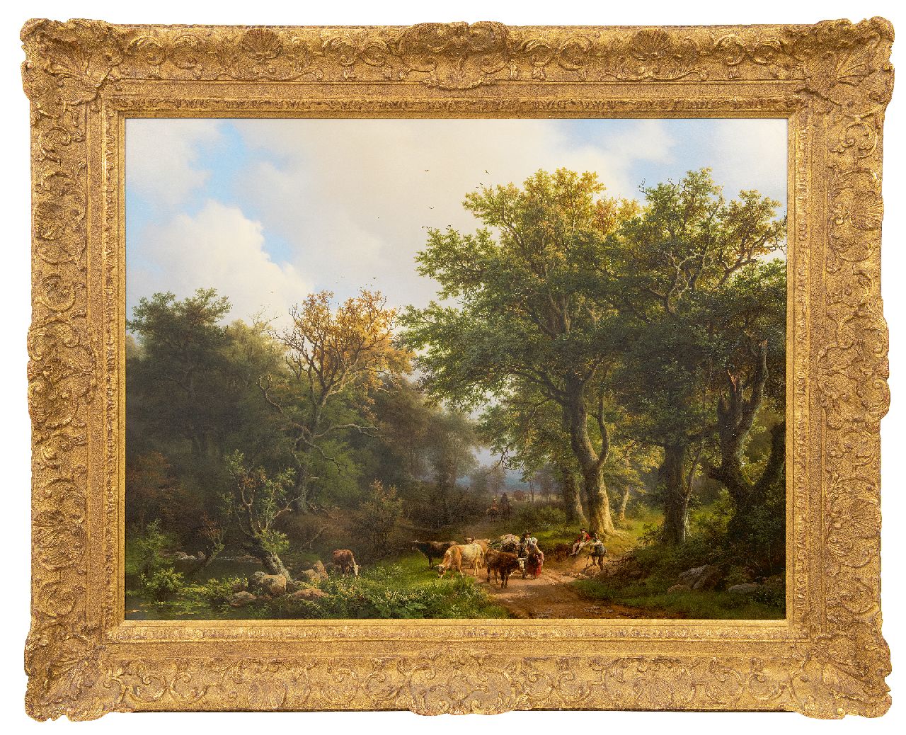 Koekkoek B.C. | Barend Cornelis Koekkoek, Zomers bosgezicht met vee en figuren, olieverf op paneel 69,1 x 90,2 cm, gesigneerd rechtsonder en gedateerd 1853 Koekkoek B.C. | Barend Cornelis Koekkoek, Zomers bosgezicht met vee en figuren, olieverf op paneel 69,1 x 90,2 cm, gesigneerd rechtsonder en gedateerd 1853