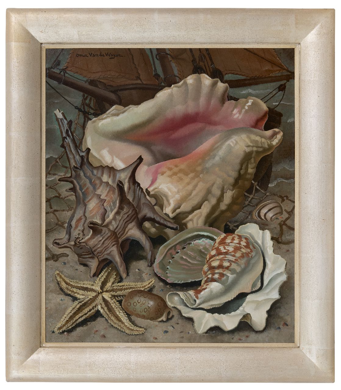 Weyer O. van de | Omer van de Weyer | Schilderijen te koop aangeboden | Stilleven met exotische schelpen, olieverf op doek 60,2 x 50,3 cm, gesigneerd linksboven