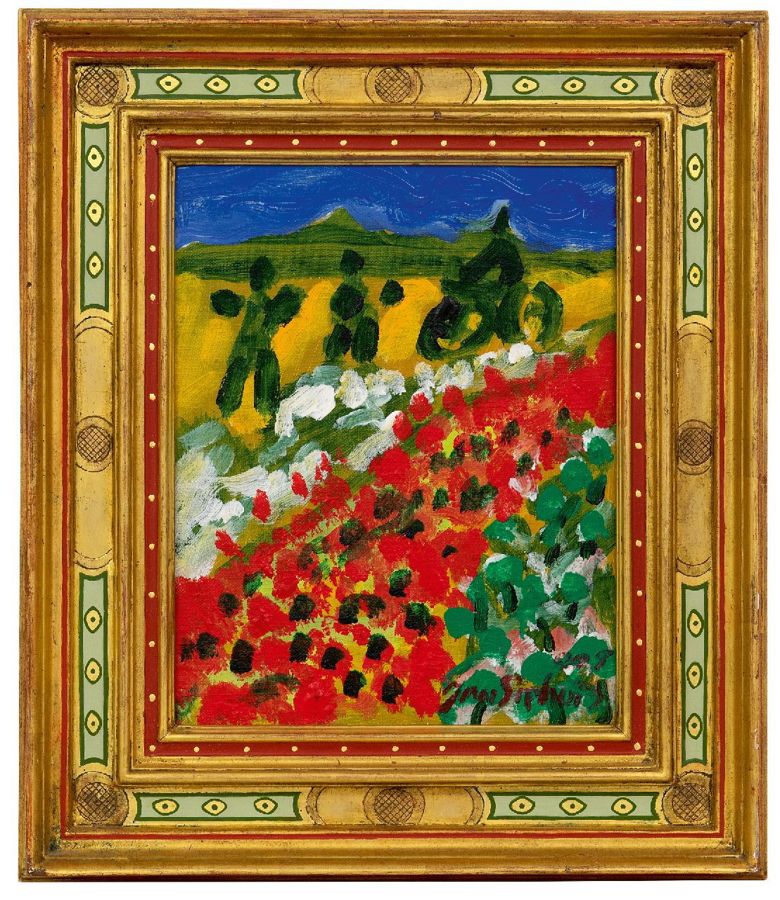 Sierhuis J.A.  | 'Jan' Alphonsus Sierhuis | Schilderijen te koop aangeboden | Spaans landschap - klaprozen, acryl op doek 30,0 x 23,9 cm, gesigneerd rechtsonder en gedateerd op spieraam 2005