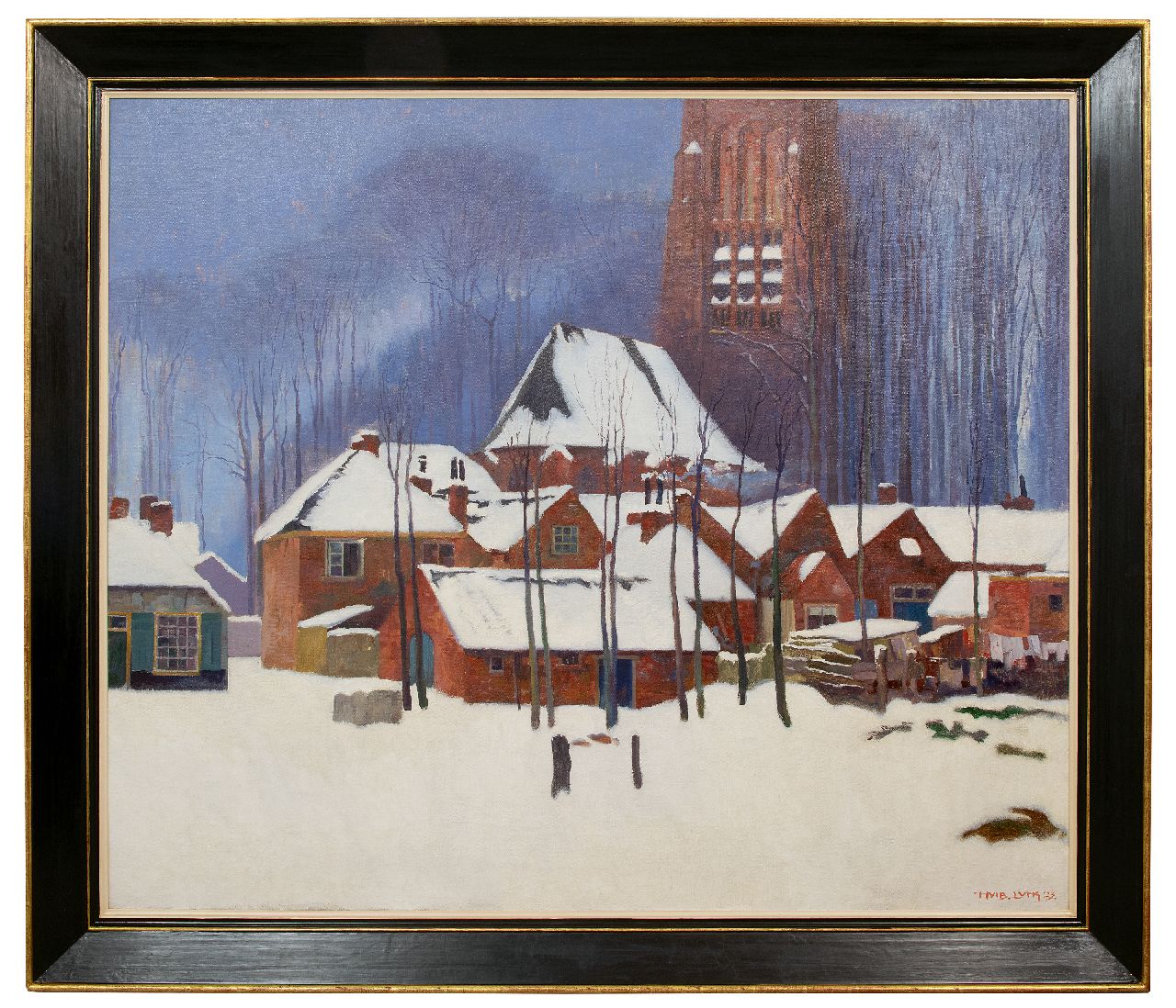 Luns H.M.  | Hubert Marie 'Huib' Luns | Schilderijen te koop aangeboden | Wintergezicht op Vught met de Sint Lambertuskerk in de sneeuw, olieverf op doek 120,5 x 142,2 cm, gesigneerd rechtsonder en gedateerd '23